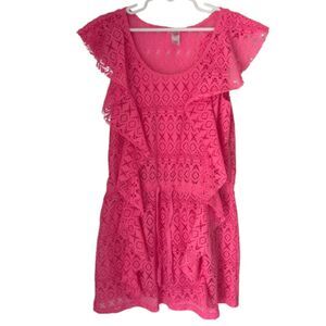 Justice Swim Hot Pink Ruffle Lace Swimsuit Cover up Elastic Tie Girl's 12 #M